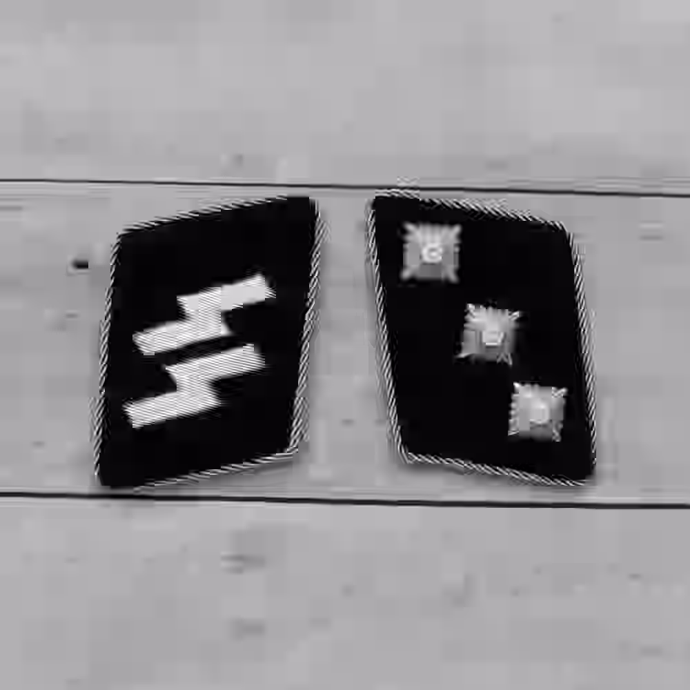 SS Untersturmführer Collar Tabs - WWII-era SS Untersturmführer collar tabs with three silver stars and silver piping on black wool.